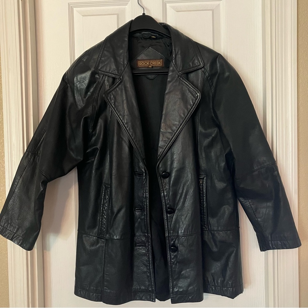 Women’s..Rock Creek..100% leather, black, button up jacket, size M